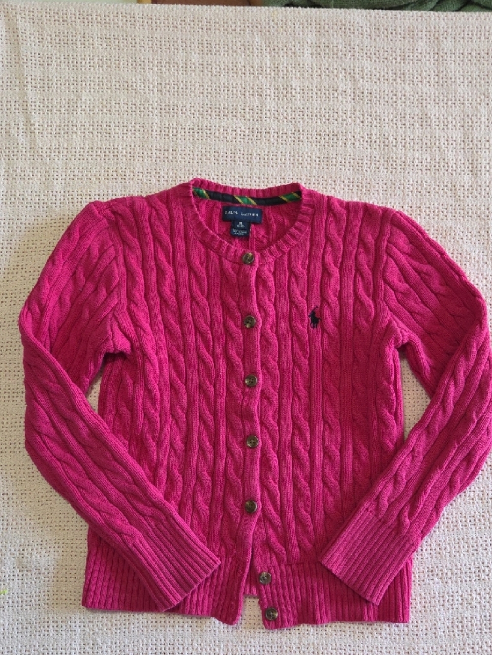 Ralph Lauren Girls Hot Pink Cable Knit Cardigan Sweater Size M 8-10 - Picture 4 of 16
